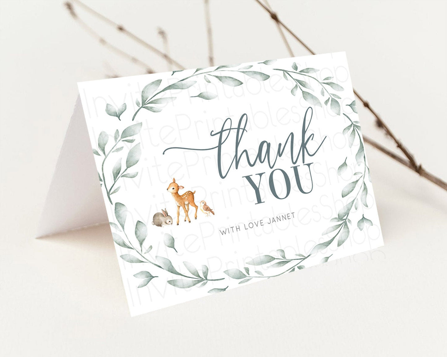 Fawn Thank You Deer Thank You Card Pastel Floral Deer Birthday Thank You Card Enchanted Forest Butterfly Deer Teacher Thank You Card D10872