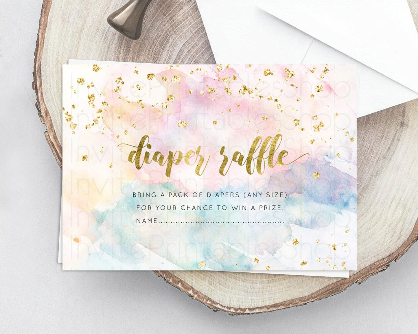 Pastel Diaper Raffle Card Pastel Rainbow Diaper Raffle Insert Colorful Ombre Watercolor Diaper Ticket Confetti Glitter Raffle Game D10265