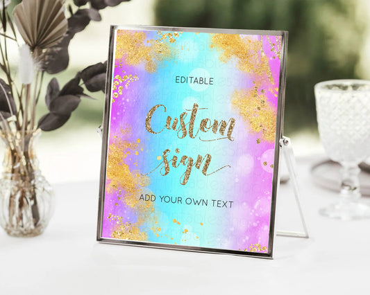 Editable Pastel Sign Ombre Table Sign Decor Pastel Ombre Rainbow Watercolor