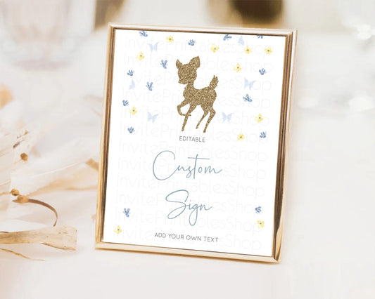 Editable Fawn Deer Sign Pastel Floral Deer Table Sign Decor Enchanted Forest