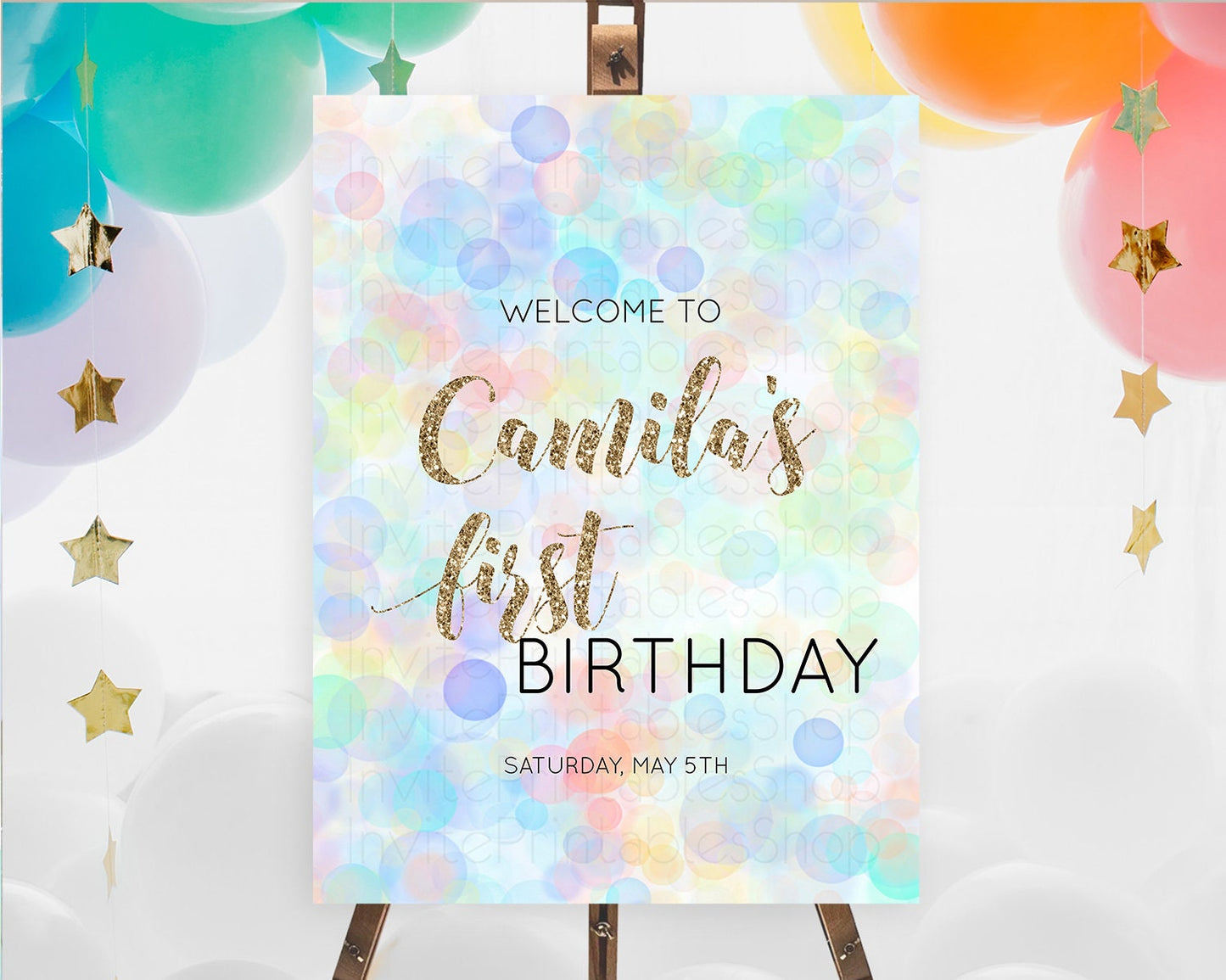 Pastel Welcome Sign Bubble Bath Birthday Party Rainbow Welcome Board Pastel Bubbles Colorful Confetti First Birthday Welcome Sign D10447