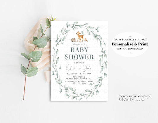 Editable Deer Baby Shower Invite Forest Fawn Baby Shower Invite Deer Invite