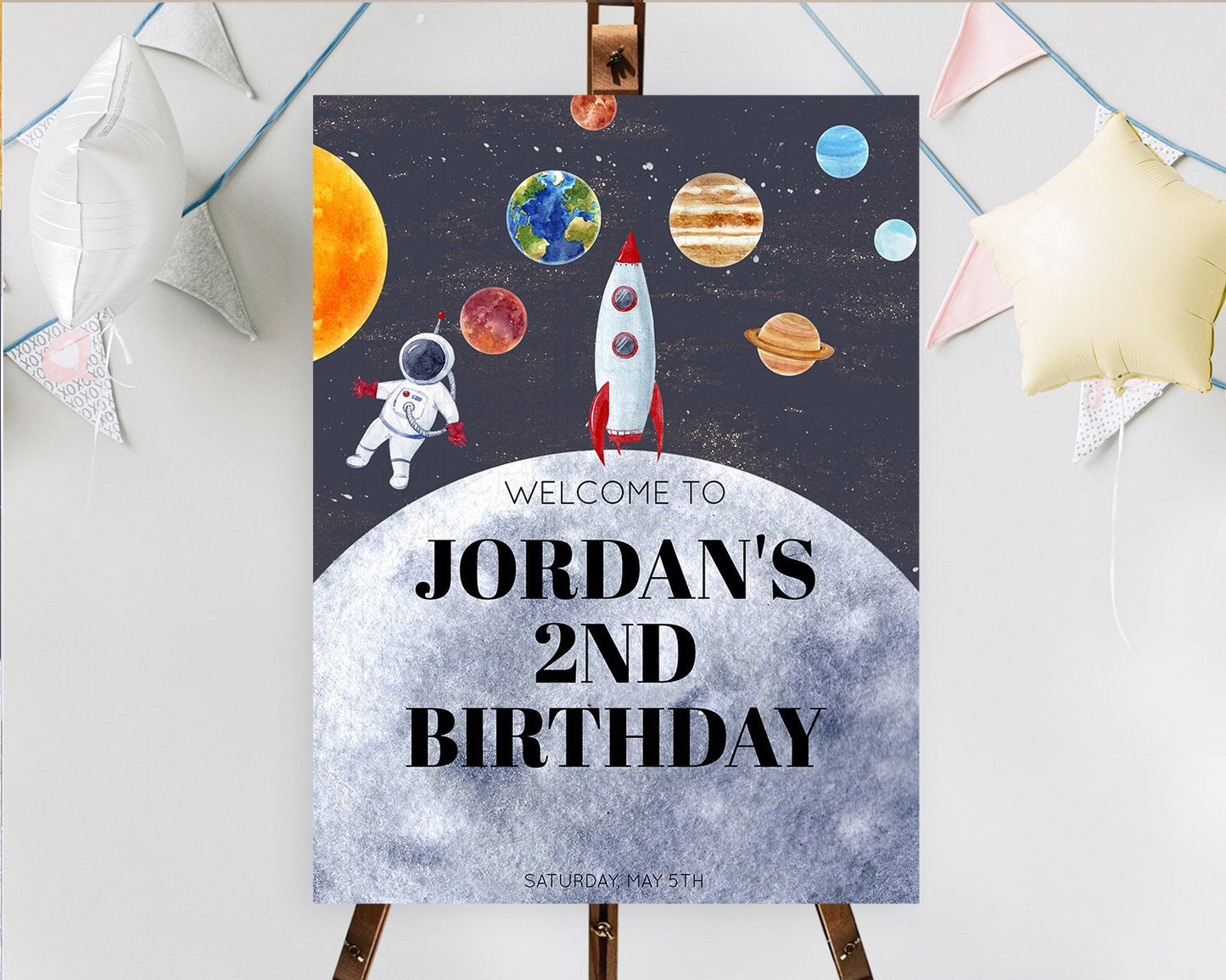 Space Birthday Welcome Sign Space Welcome Board First Trip Around the Sun Welcome Poster Planets Solar System ONE year Birthday Sign D10430