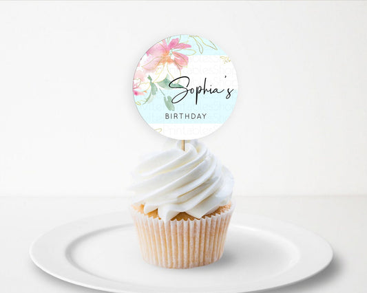 Editable Secret Garden Cupcake Toppers Wildflower Cupcake Toppers Pastel Flo