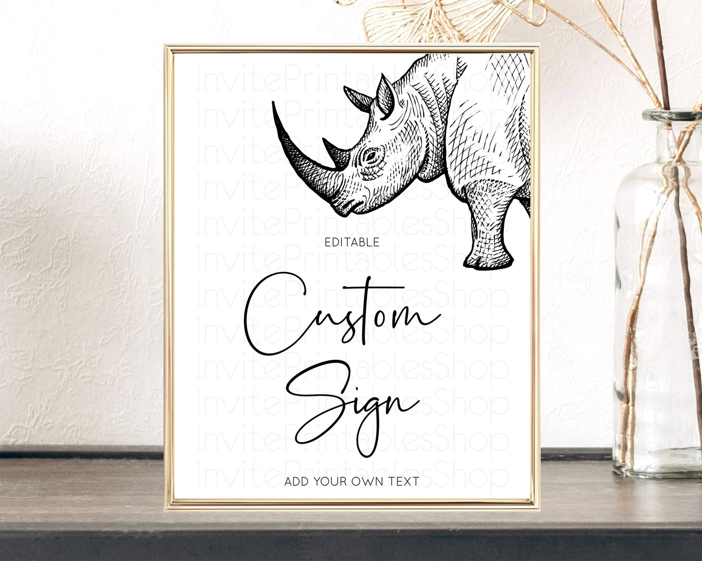 Editable Rhino Sign Safari Table Sign Decor Rhino Party Sign Template Safari
