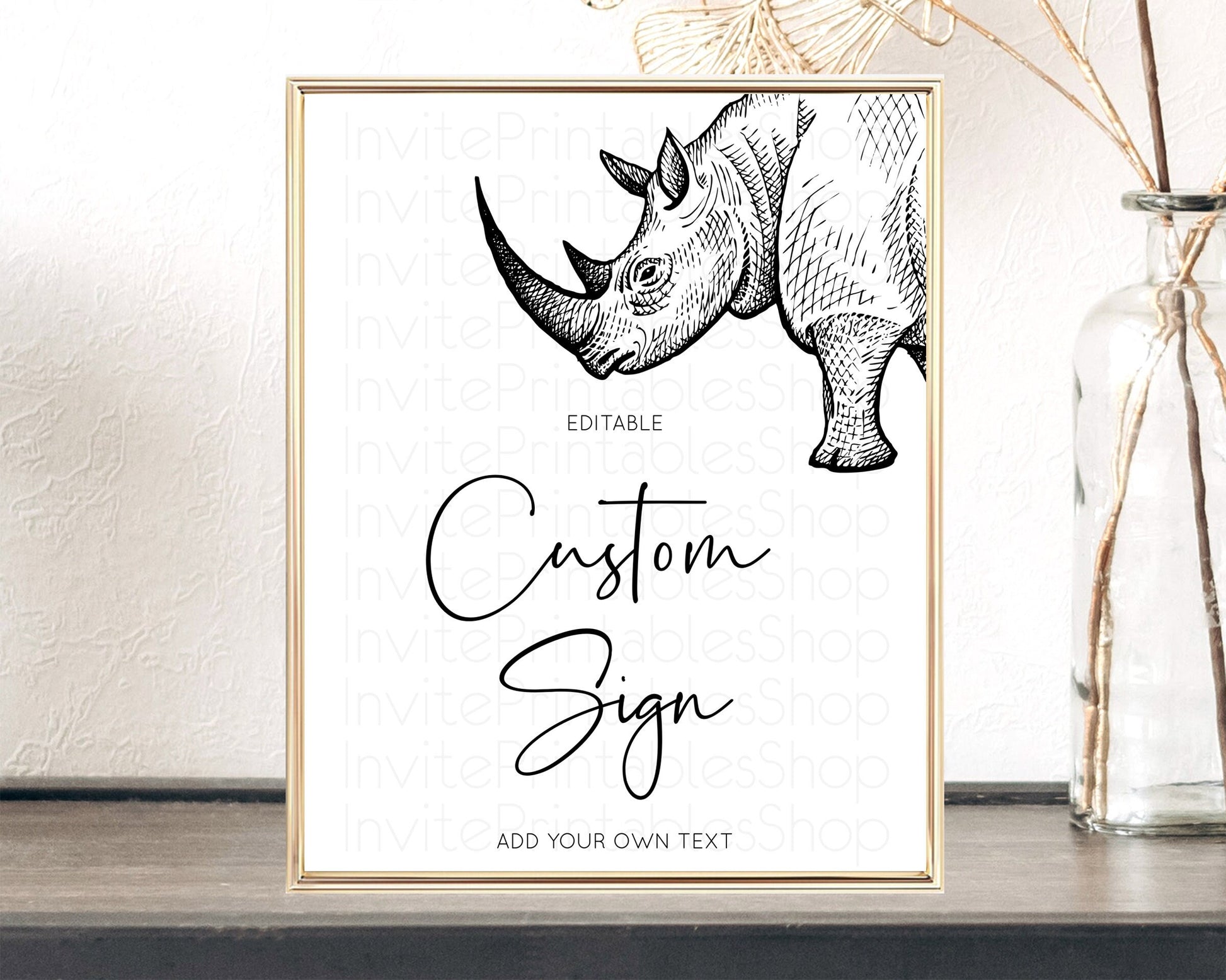 Editable Rhino Sign Safari Table Sign Decor Rhino Party Sign Template Safari