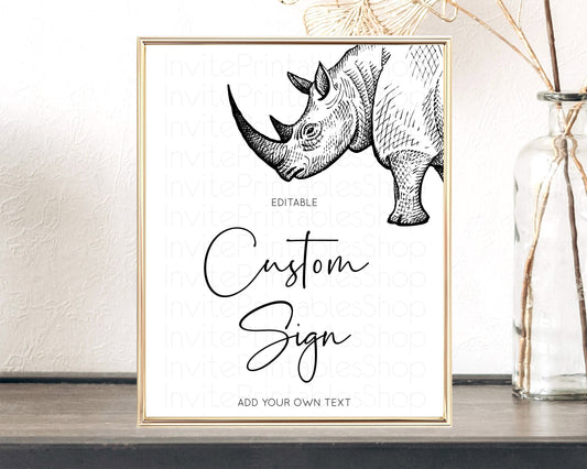 Editable Rhino Sign Safari Table Sign Decor Rhino Party Sign Template Safari
