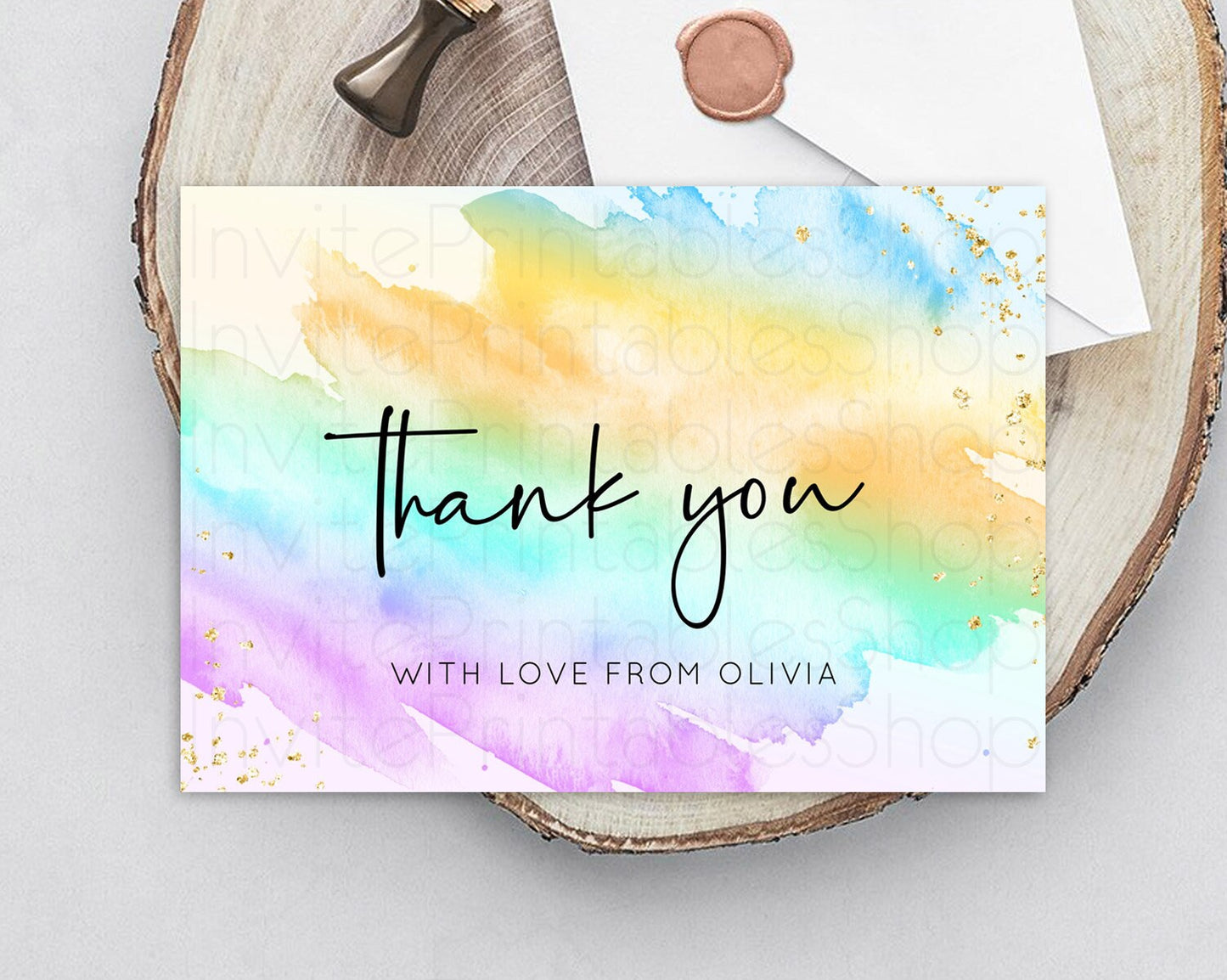 Pastel Thank You Rainbow Thank You Card Colorful Pastel Birthday Thank You Card Confetti Watercolor Pastel Teacher Thank You Cards D10427