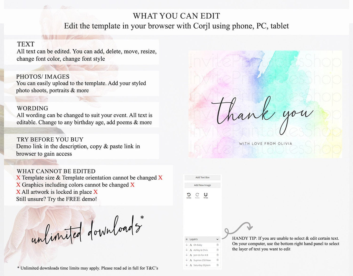 Pastel Thank You Rainbow Thank You Card Colorful Pastel Birthday Thank You Card Confetti Watercolor Pastel Teacher Thank You Cards D10231