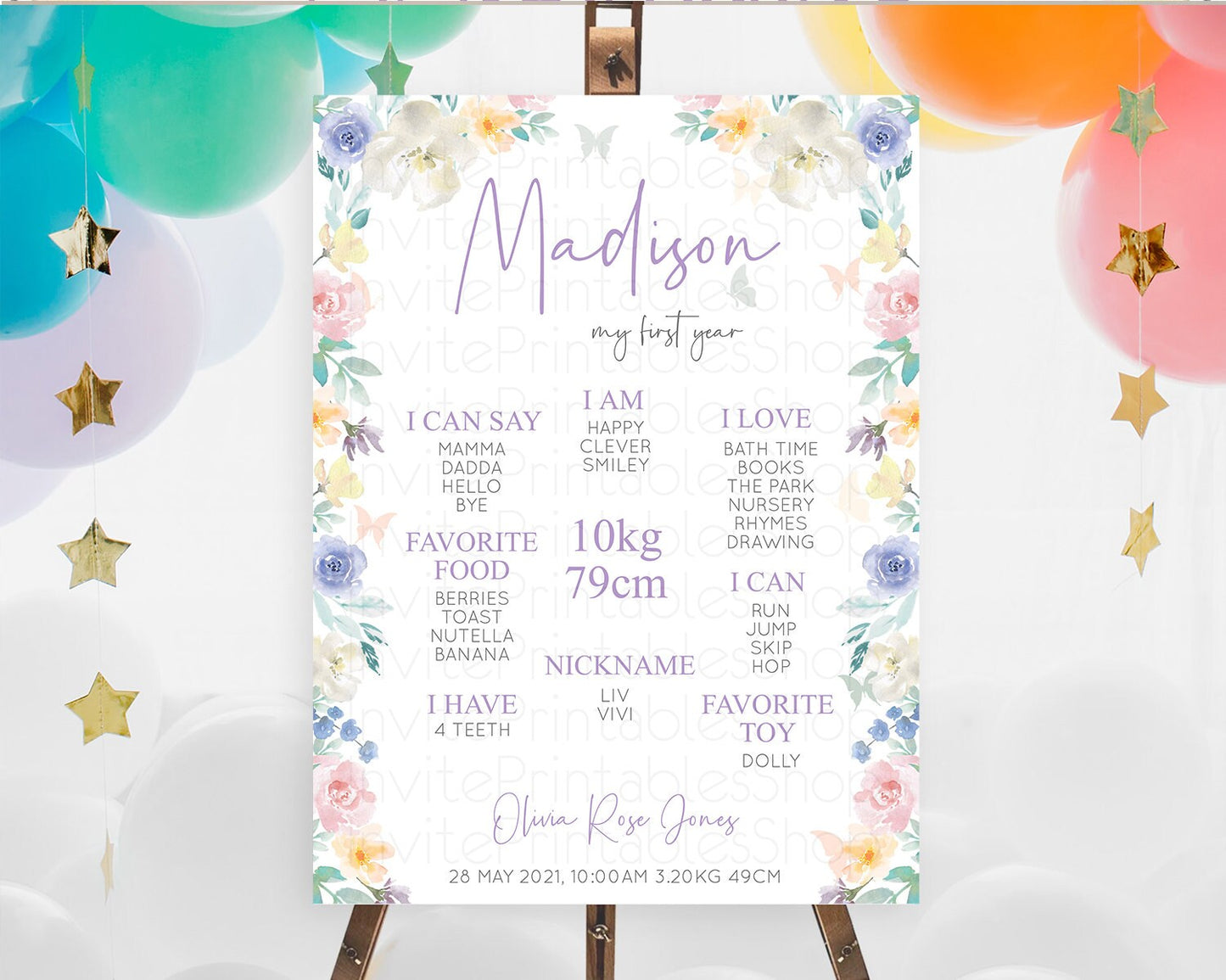 Secret Garden Milestone Board Wildflower First Birthday Milestone Poster Pastel Flowers Milestone Boho Wildflower 1st Birthday Sign D10710