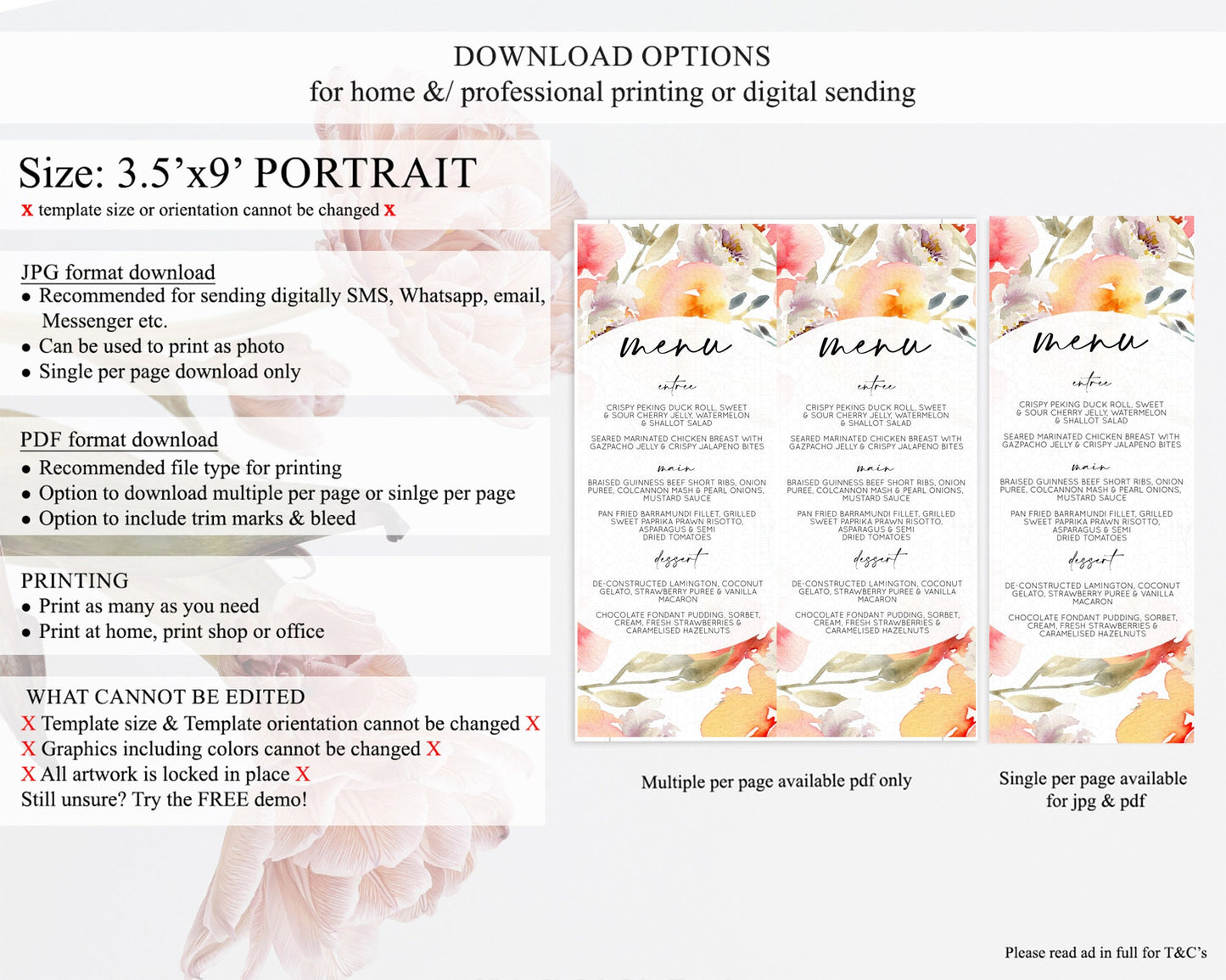 Secret Garden Menu Wildflower Menu Template Pastel Flower Garden Table Decor Boho Floral Dinner Dessert Floral Party Food Menu D10280