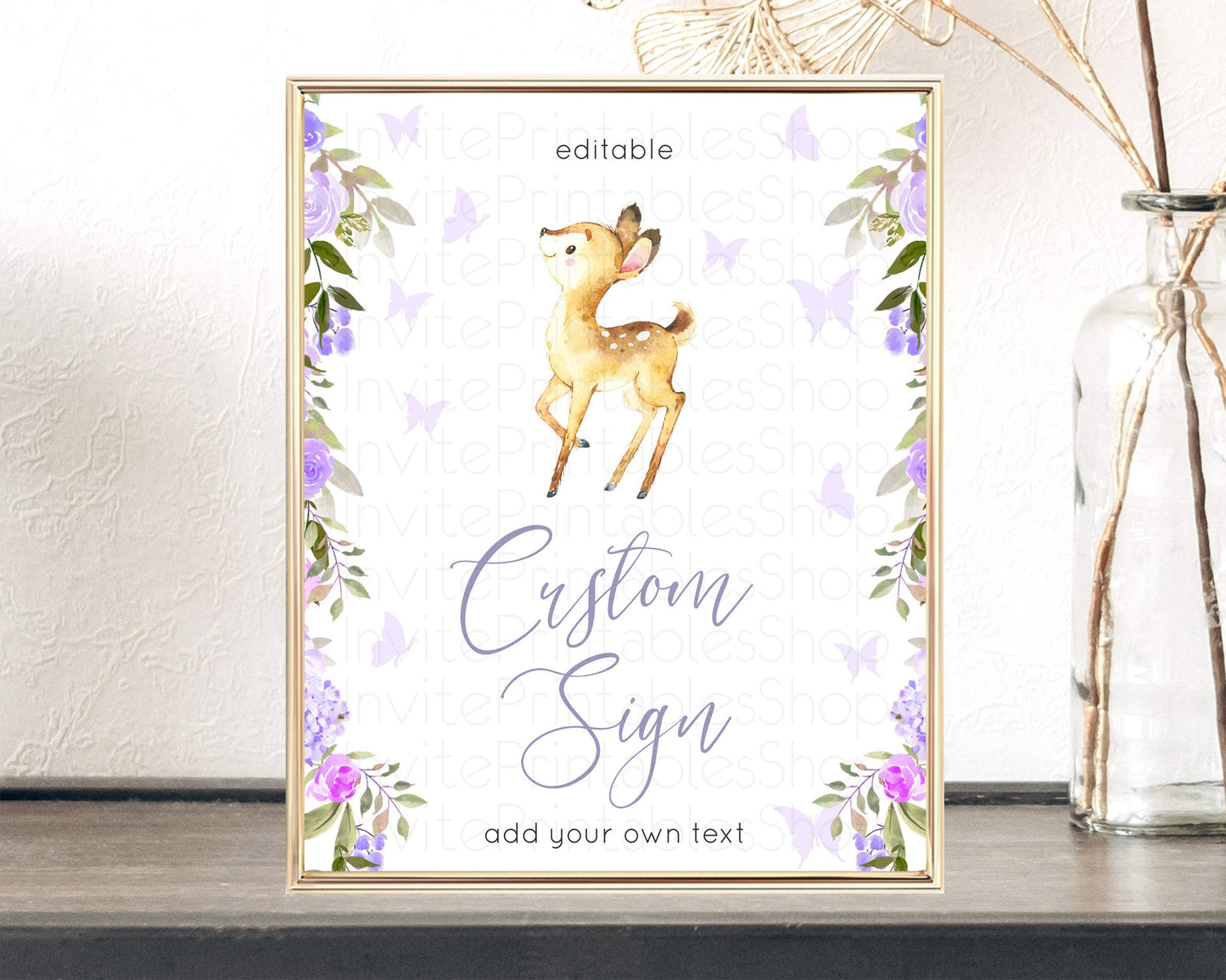 Fawn Deer Sign Pastel Floral Deer Table Sign Decor  Enchanted Forest Butterfly Party 1st Birthday Baptism Baby Shower Bridal Shower D10916