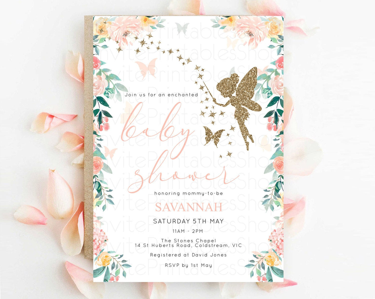 Fairy Baby Shower Invitation Pastel Fairy Invites Fairy Tea Party Fairy Garden Theme Secret Garden Enchanted Garden Floral Butterfly D10789