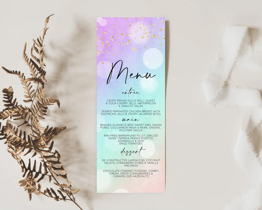 Editable Pastel Menu Pastel Rainbow Menu Template Colorful Pastel Table Deco