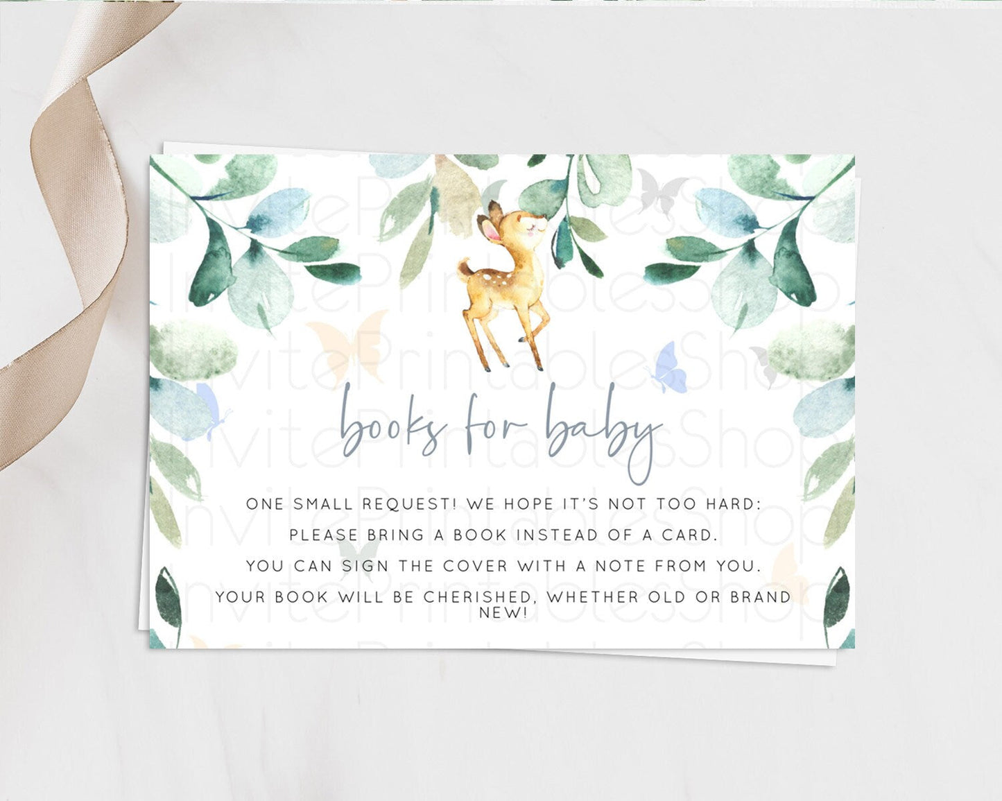 Fawn Books For Baby Card Deer Book Insert Floral Deer Book Card Enchanted Forest Butterfly Pastel Baby Shower Book Poem Request D10767