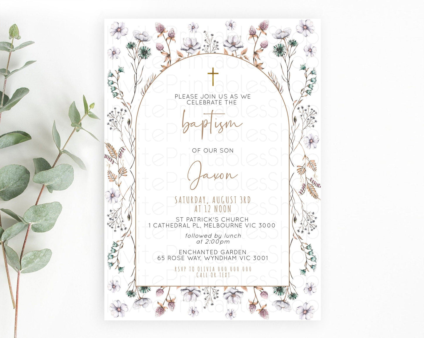 Secret Garden Baptism Invitation Wildflower Baptism Birthday Invite Pastel Flowers Christening Invite Enchanted Garden Boho Floral D10604