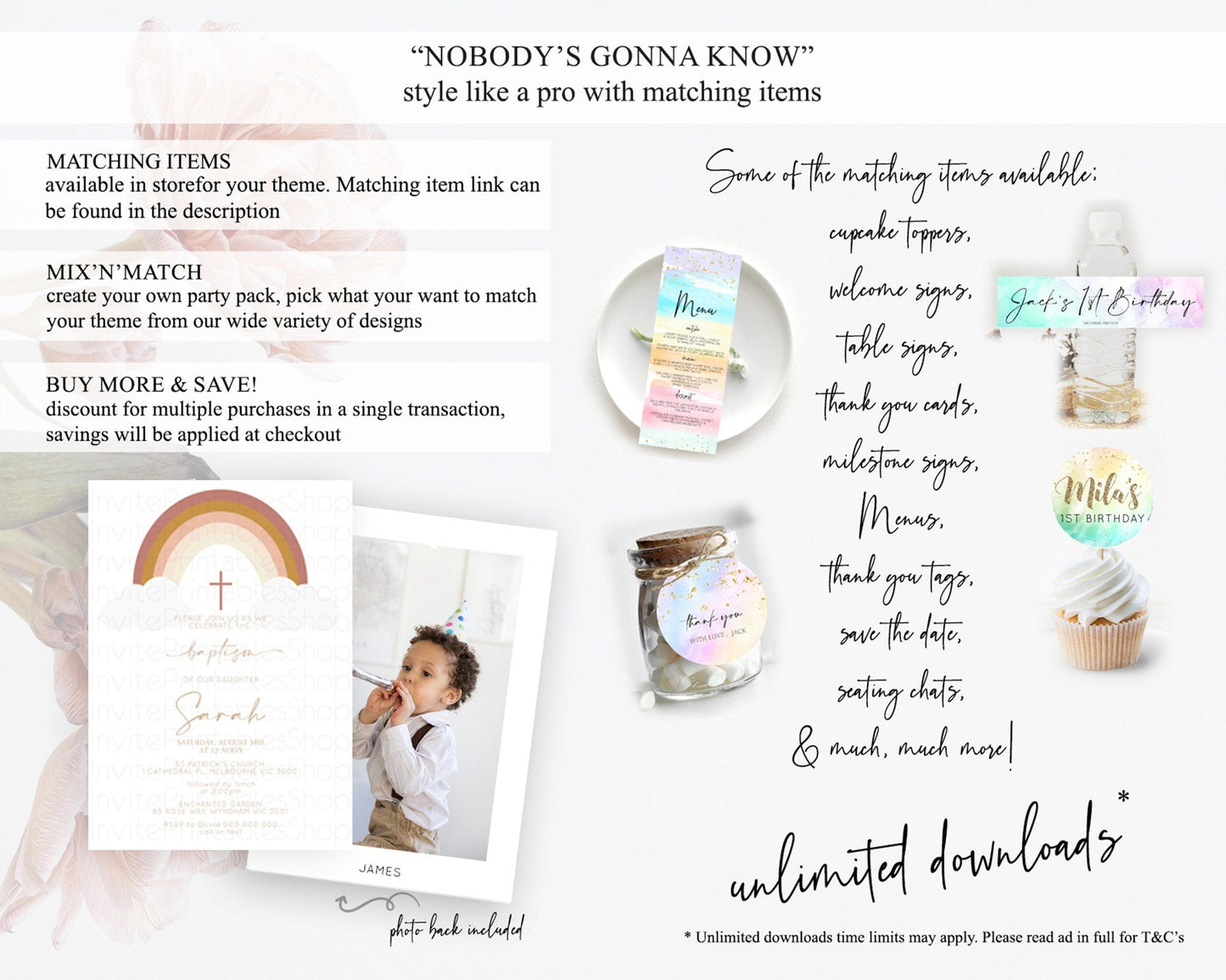 Pastel Rainbow Baptism Invitation Boho Rainbow Baptism 1st Birthday Invitation Rainbow Pastel Watercolor Christening Invitation D10122