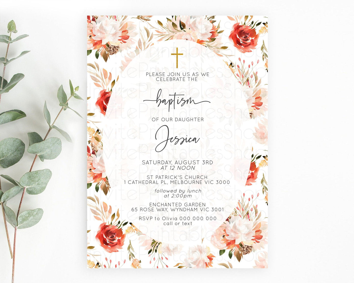 Secret Garden Baptism Invitation Wildflower Baptism Birthday Invite Pastel Flowers Christening Invite Enchanted Garden Boho Floral D10540