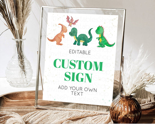 Editable Dinosaur Sign Jurassic Party Table Sign Decor Dinosaur Volcano Wate