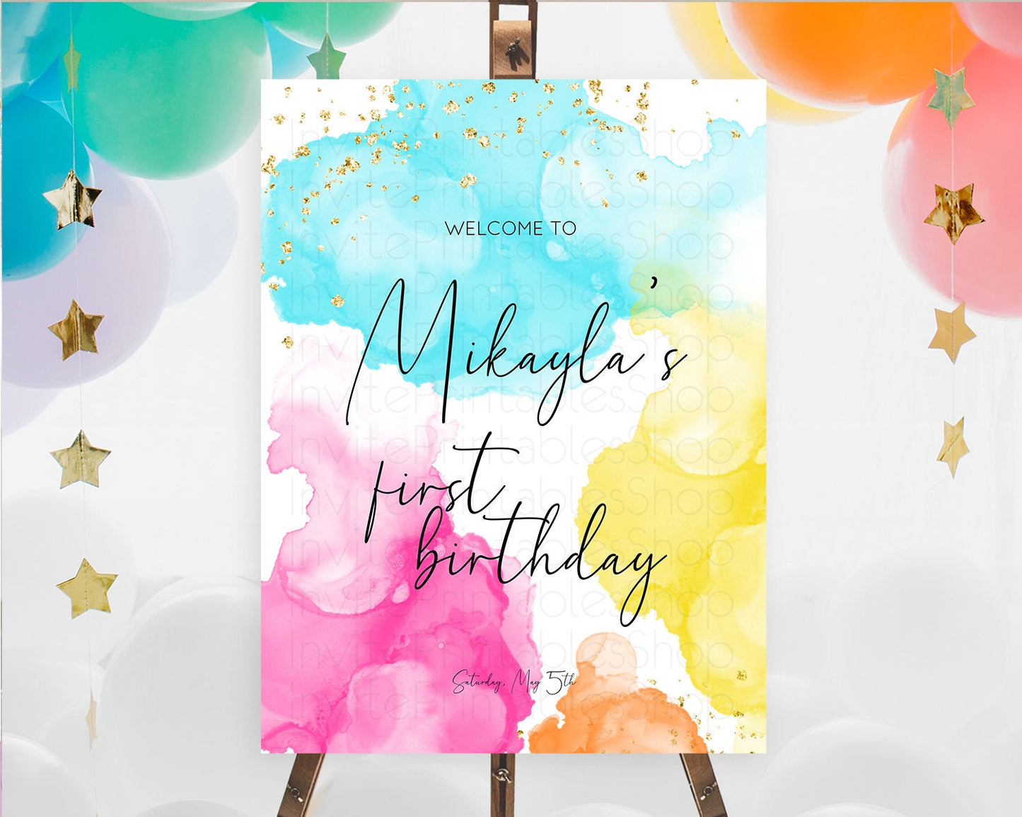 Pastel Welcome Sign Pastel Rainbow Welcome Sign Colorful Rainbow Confetti Watercolor Glitter Pastel First Birthday Welcome Sign D10898