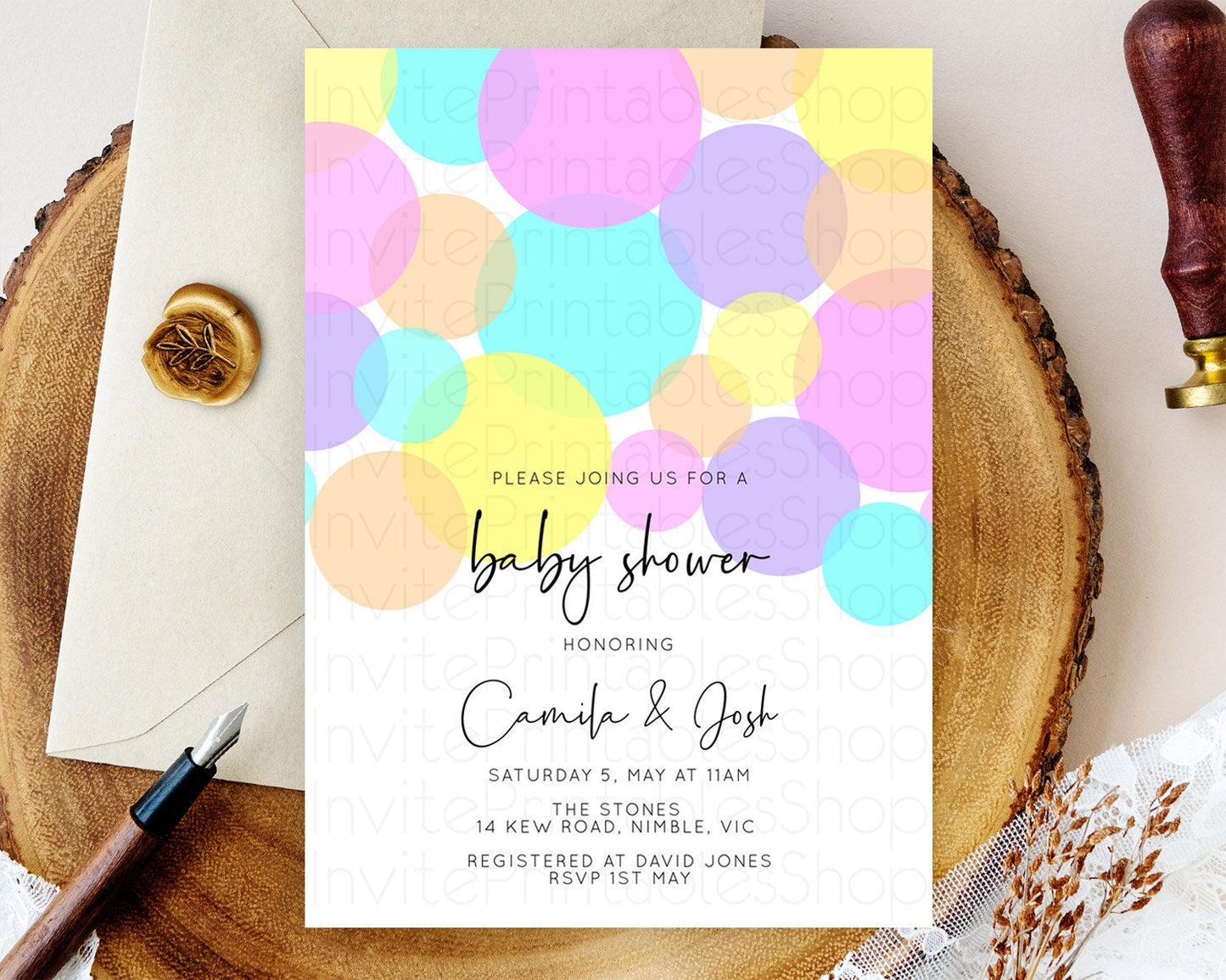 Pastel Rainbow Baby Shower Invitation Pastel Confetti Invitation Sprinkles Bubbles Invitation Colorful Rainbow Confetti Theme D10406