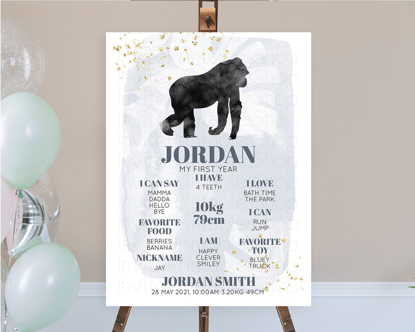 Gorilla First Birthday Milestone Board Gorilla Milestone Poster Gorilla Decor Safari Adventure Gorilla First Birthday Welcome Sign D10443