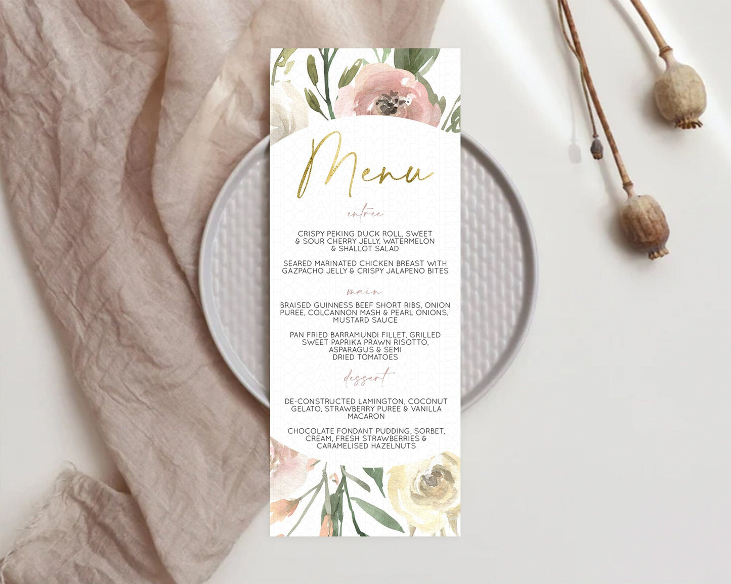 Secret Garden Menu Wildflower Menu Template Pastel Flower Garden Table Decor Boho Floral Dinner Dessert Floral Party Food Menu D10202