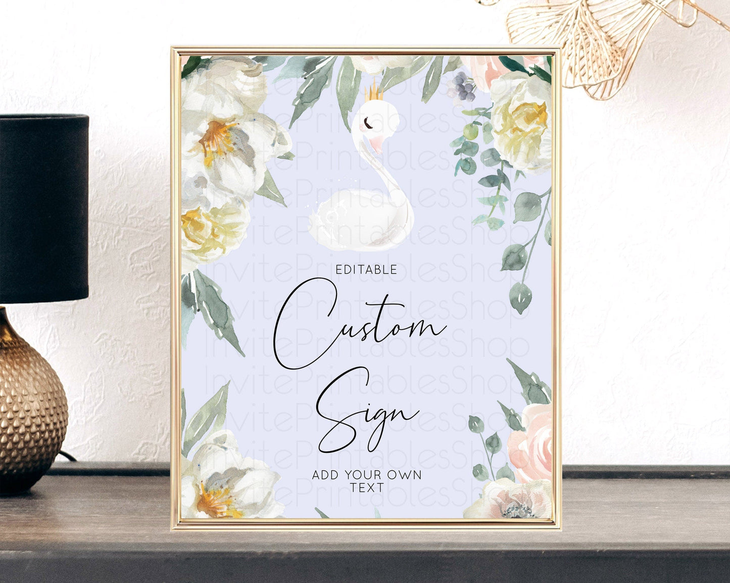 Swan Table Sign Decor Swan Princess Ballet Party Enchanted Swan Lake Secret Garden Pastel Floral 1st Birthday Baptism Baby Shower D10756