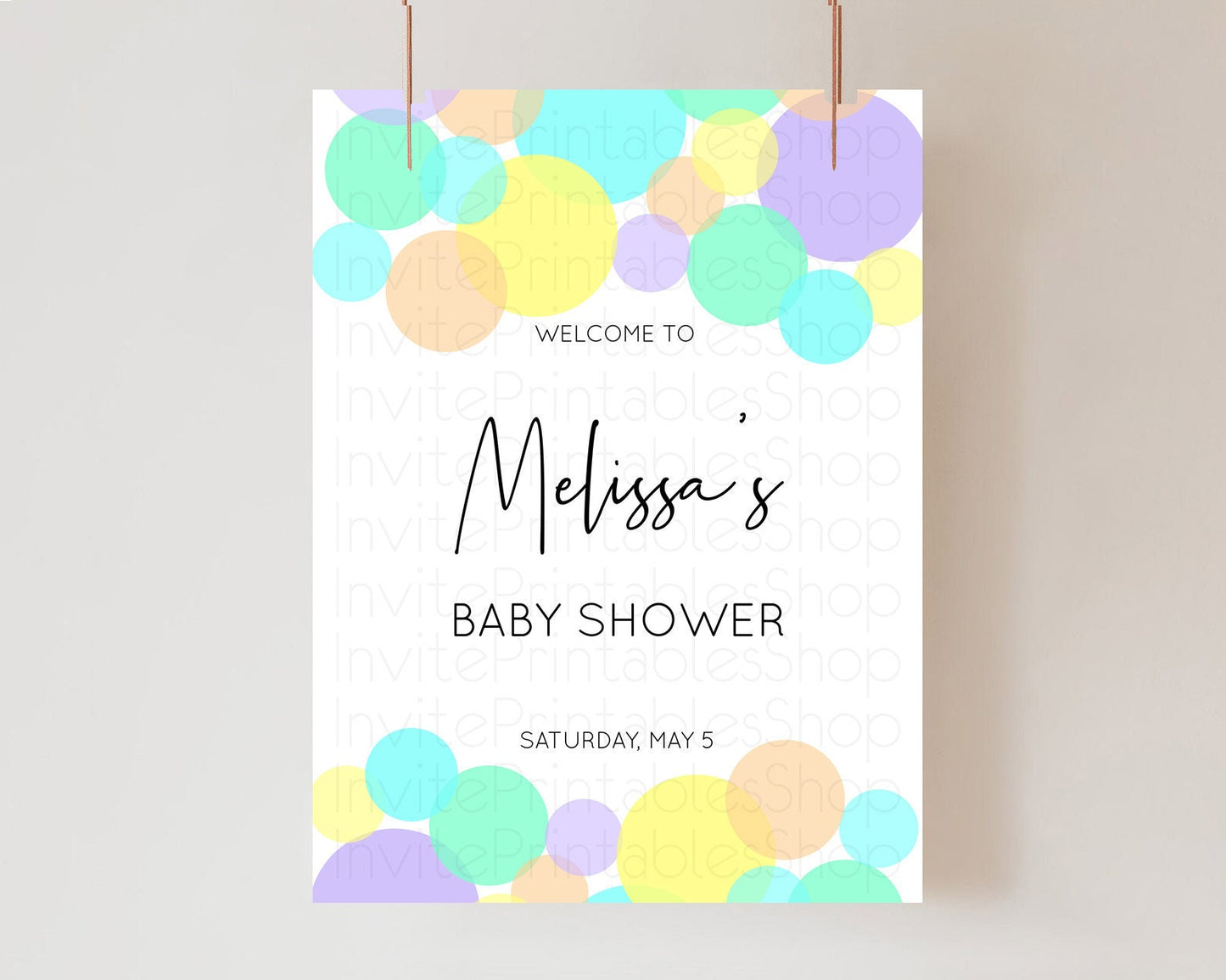 Rainbow Baby Shower Welcome Sign Pastel Welcome Board Pastel Rainbow Confetti Welcome Sign Colorful Bubbles Pastel Welcome Sign D10412