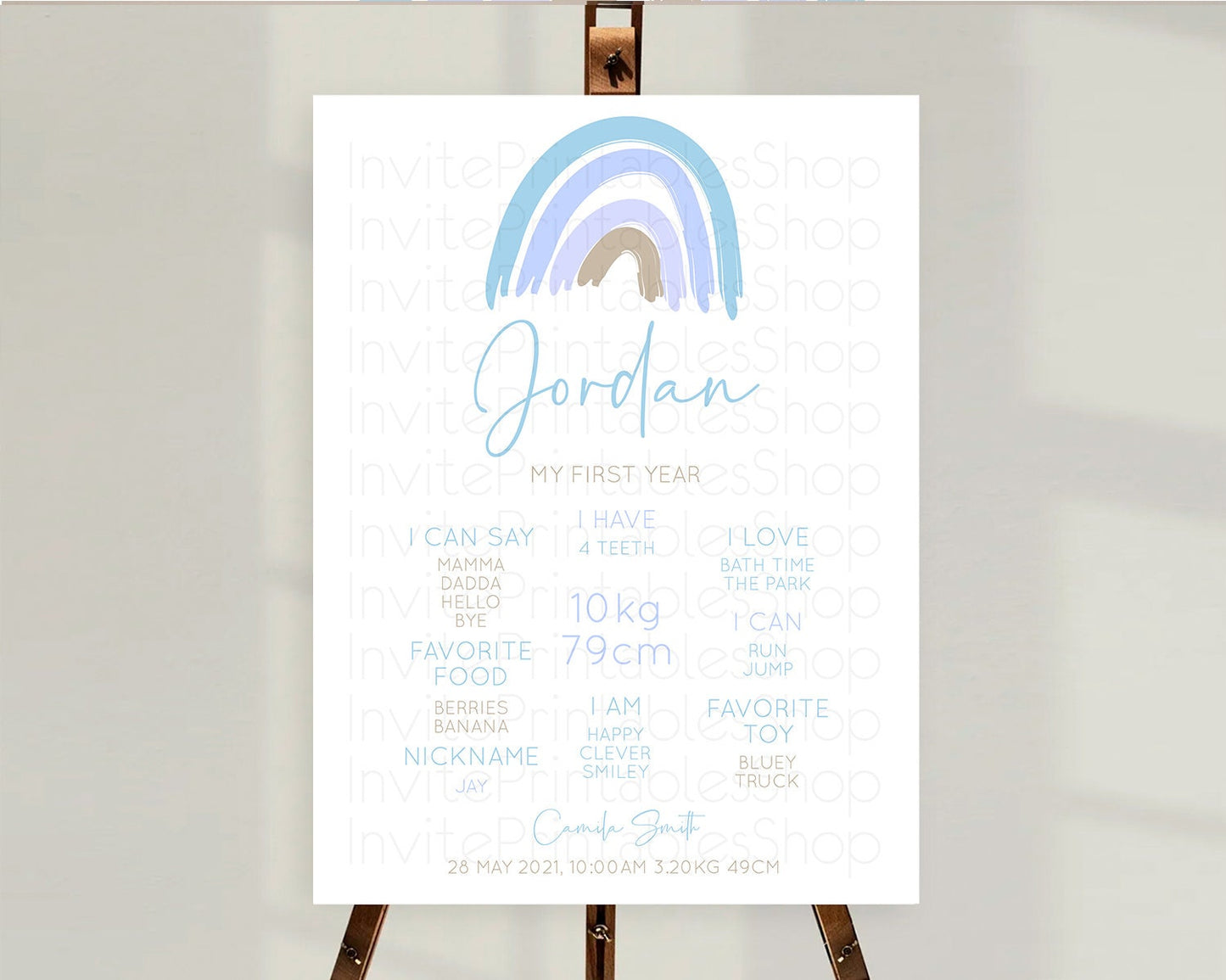 Editable Pastel Rainbow First Birthday Milestone Poster Boho Rainbow Milesto