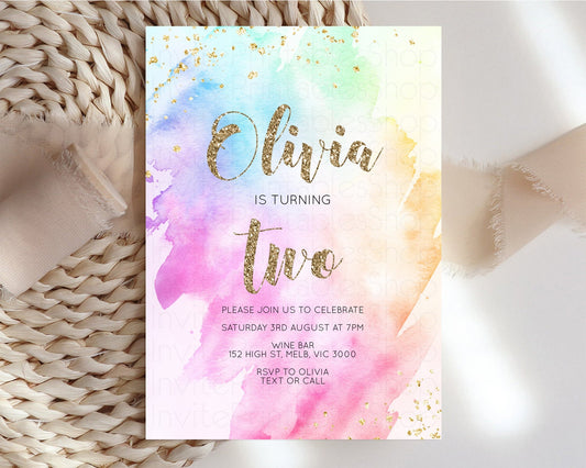 Editable Rainbow Birthday Invitation Pastel Rainbow Birthday Invitation Ombr
