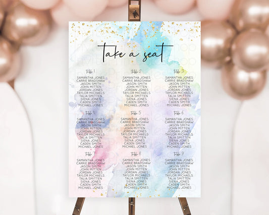 Editable Rainbow Seating Chart Pastel Seating Chart Colorful Pastel Watercol
