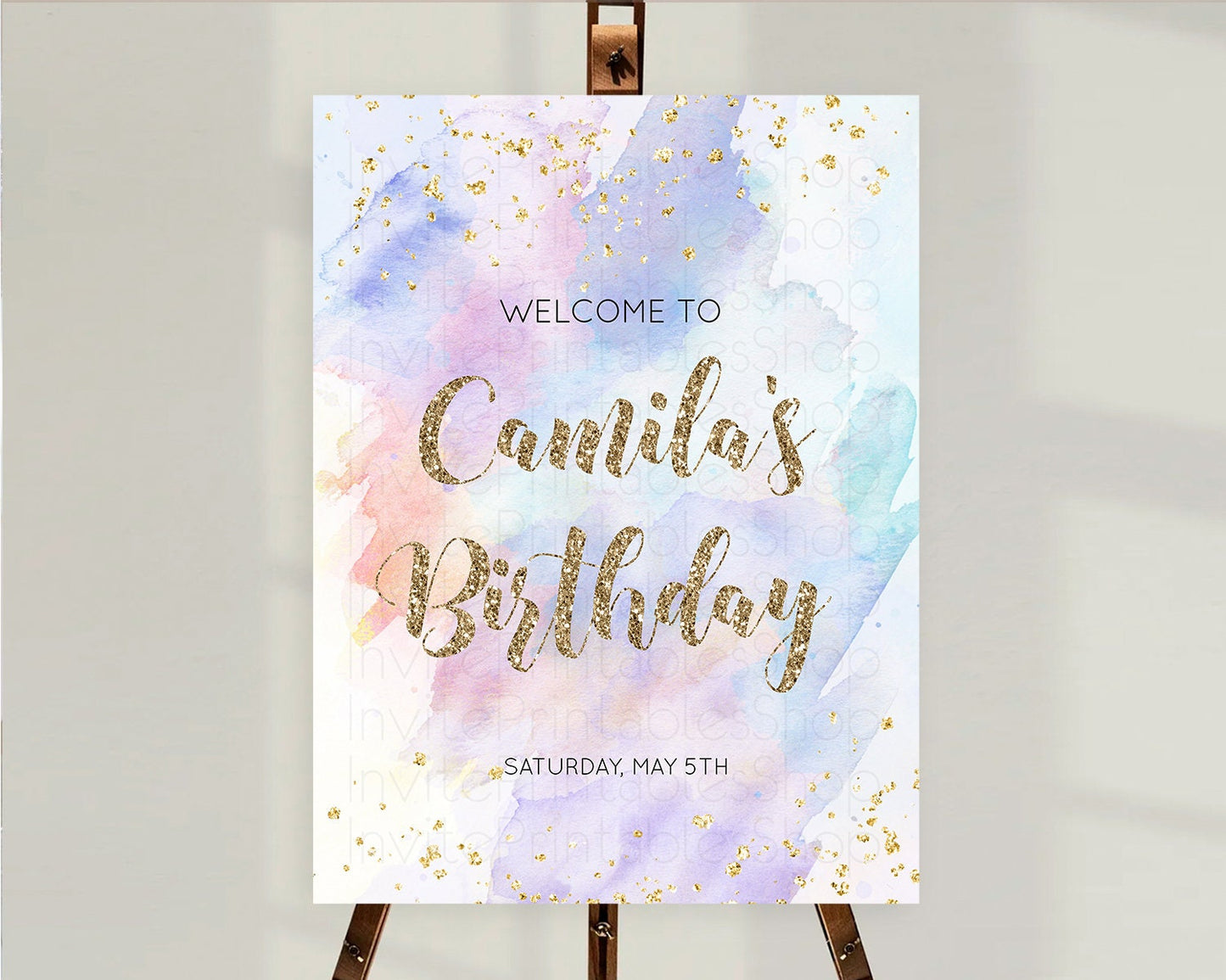 Pastel Welcome Sign Pastel Rainbow Welcome Sign Colorful Rainbow Confetti Watercolor Glitter Pastel First Birthday Welcome Sign D10583