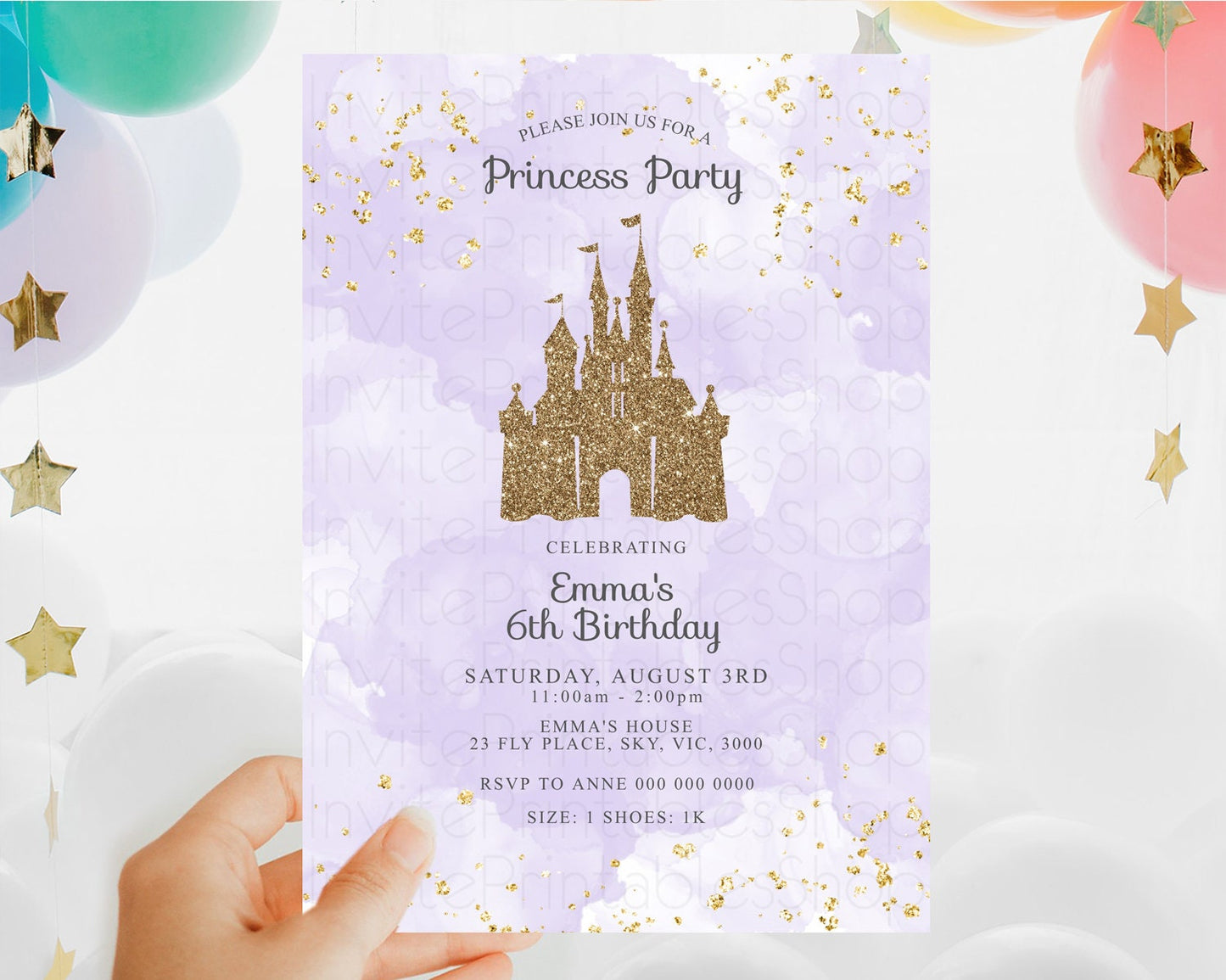 Princess Birthday Invitation Princess Invitation Pastel Invitation Royal Birthday Rainbow Color Enchanted Castle 1st First Birthday D10701