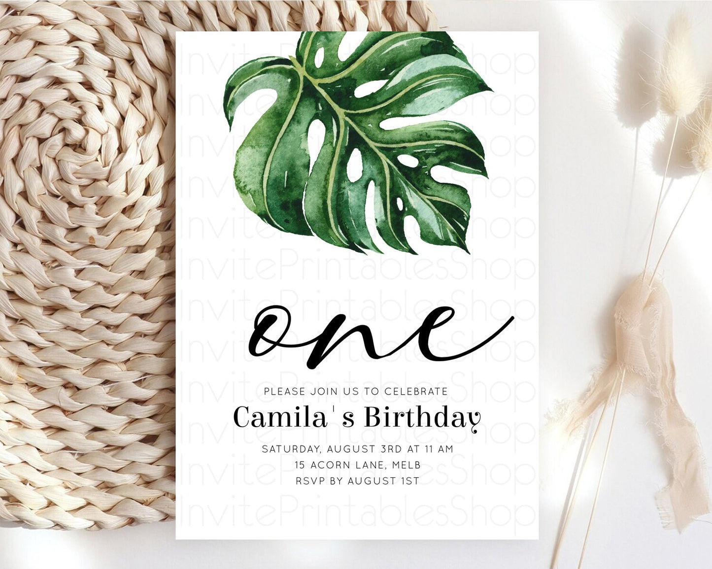 Tropical Invitation Tropical Birthday Invitation Tropical Floral Invitation Palm Leaf Fern Invite Frangipani White Orchid Invitation D11056