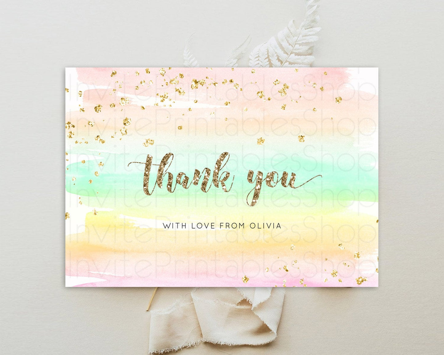 Pastel Thank You Rainbow Thank You Card Colorful Pastel Birthday Thank You Card Confetti Watercolor Pastel Teacher Thank You Cards D10592