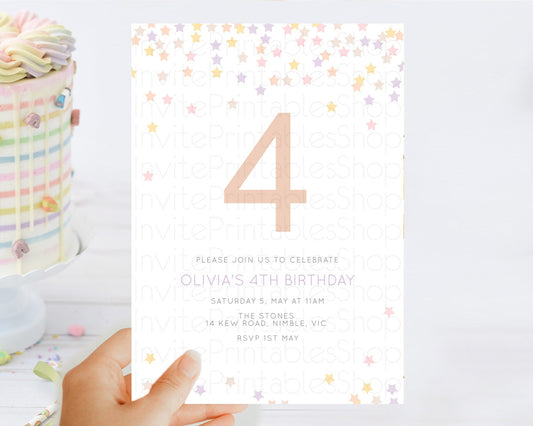 Star Birthday Invitation Pastel Stars Invite Shooting Star Party Rainbow Colorful Confetti Twinkle Little Star 2nd First Birthday D10810