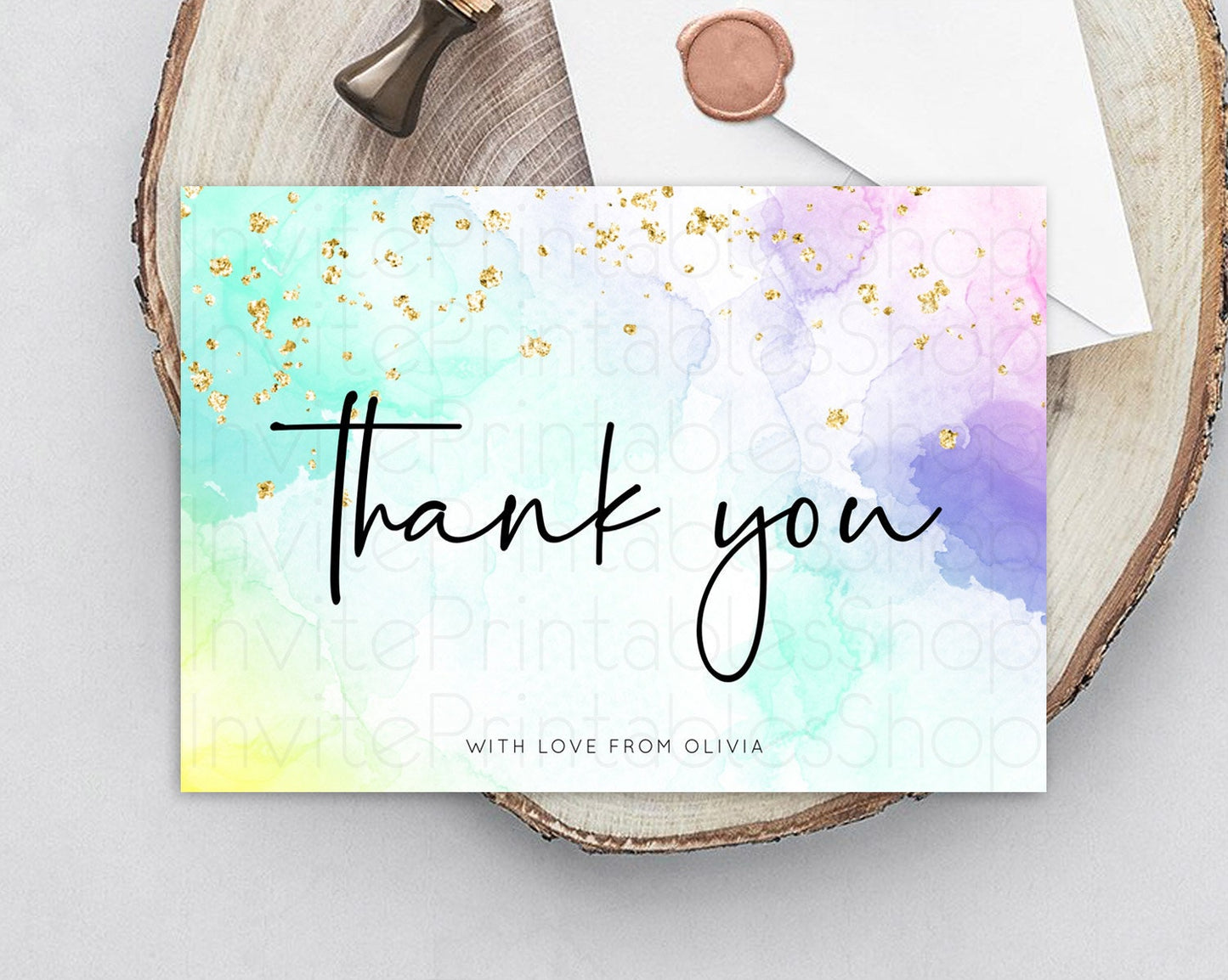 Pastel Thank You Rainbow Thank You Card Colorful Pastel Birthday Thank You Card Confetti Watercolor Pastel Teacher Thank You Cards D10158