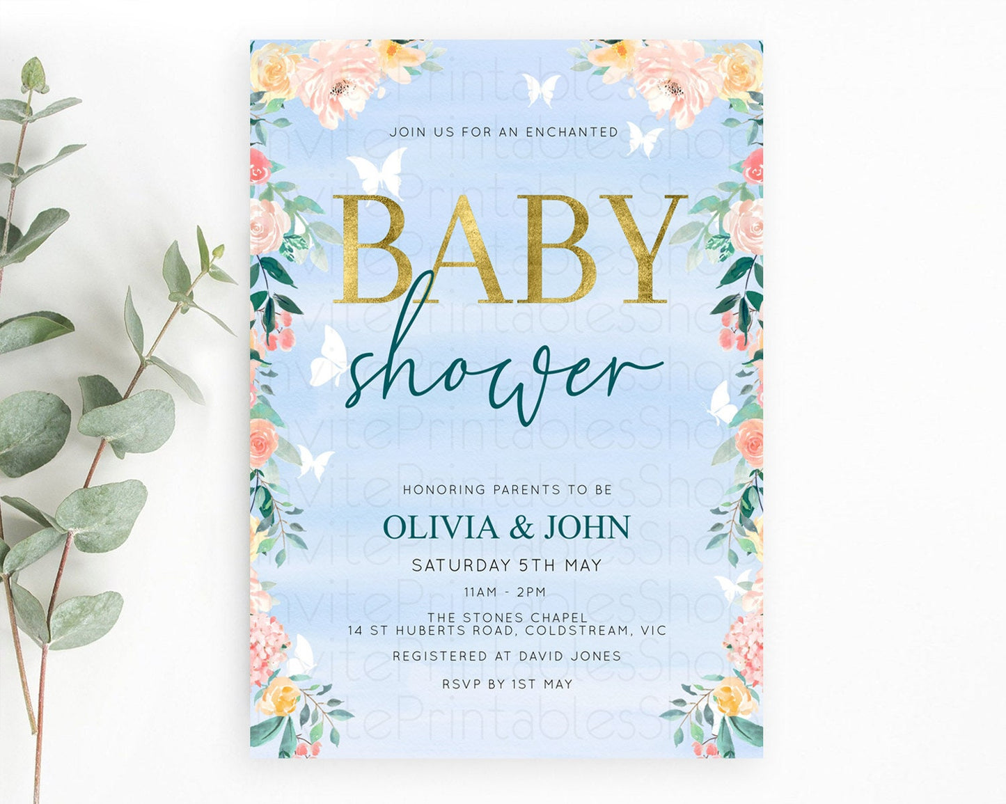 Wildflower Baby Shower Invitation Secret Garden Baby Shower Invitation Pastel Flowers Invite Enchanted Garden Shower Floral Theme D10337