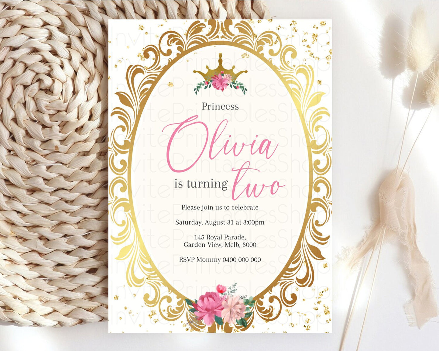 Princess Birthday Invitation Castle Invitation Royal Birthday Fairy Tale Enchanted Mirror Pastel Floral Garden 1st First Birthday D10743