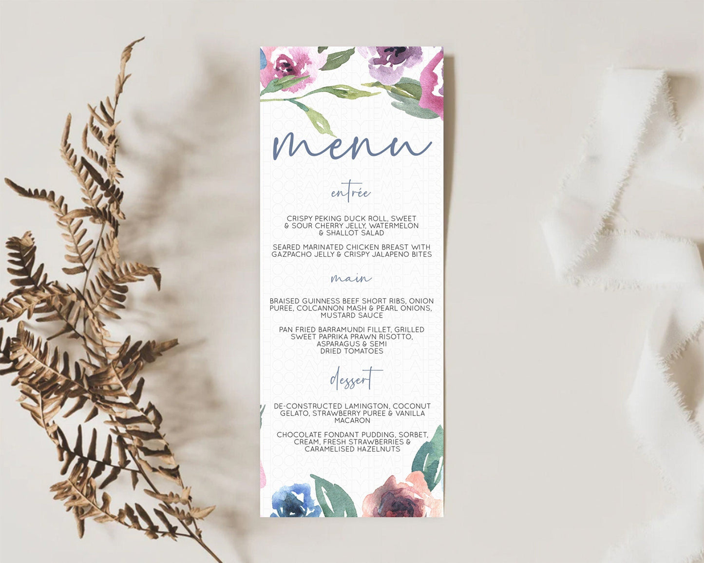 Secret Garden Menu Wildflower Menu Template Pastel Flower Garden Table Decor Boho Floral Dinner Dessert Floral Party Food Menu D10780