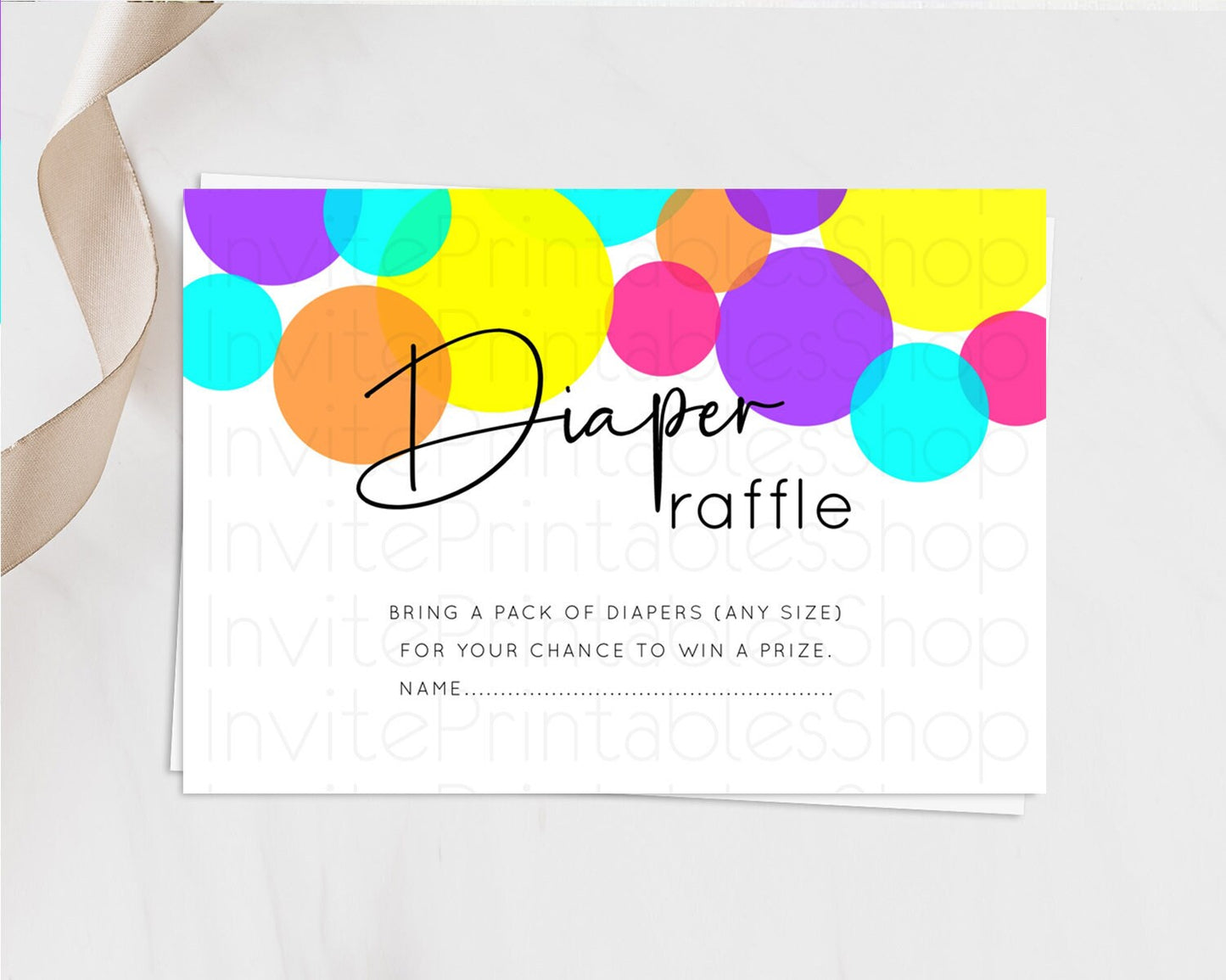 Rainbow Diaper Raffle Card Pastel Sprinkles Diaper Raffle Insert Rainbow Confetti Diaper Ticket Colorful Bubbles Pastel Raffle Game D11022