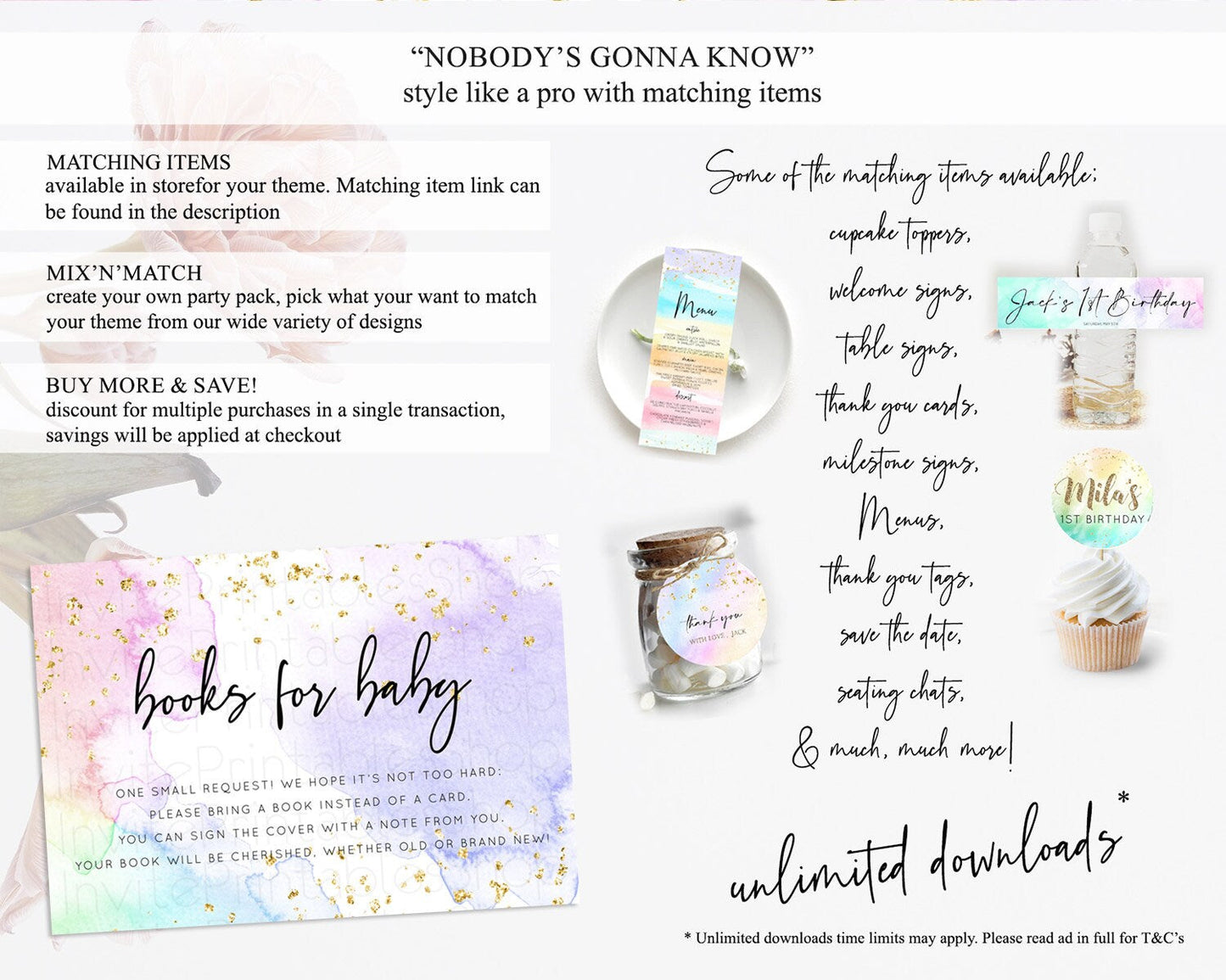 Pastel Books For Baby Card Pastel Rainbow Book Insert Colorful Ombre Watercolor Book Card Confetti Glitter Baby Book Poem Request D10215