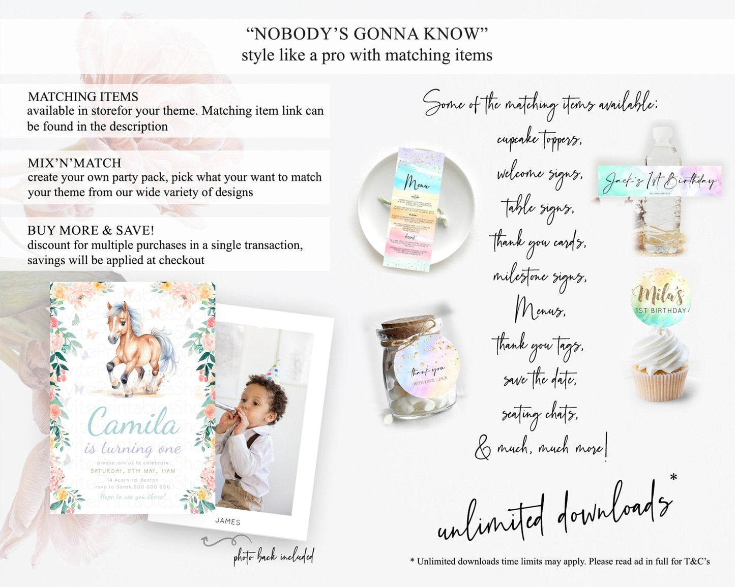 Editable Horse Birthday Invitation Girl Saddle Up Watercolor Cowgirl Party Horse Invite Pink Floral Download Printable Template d23385