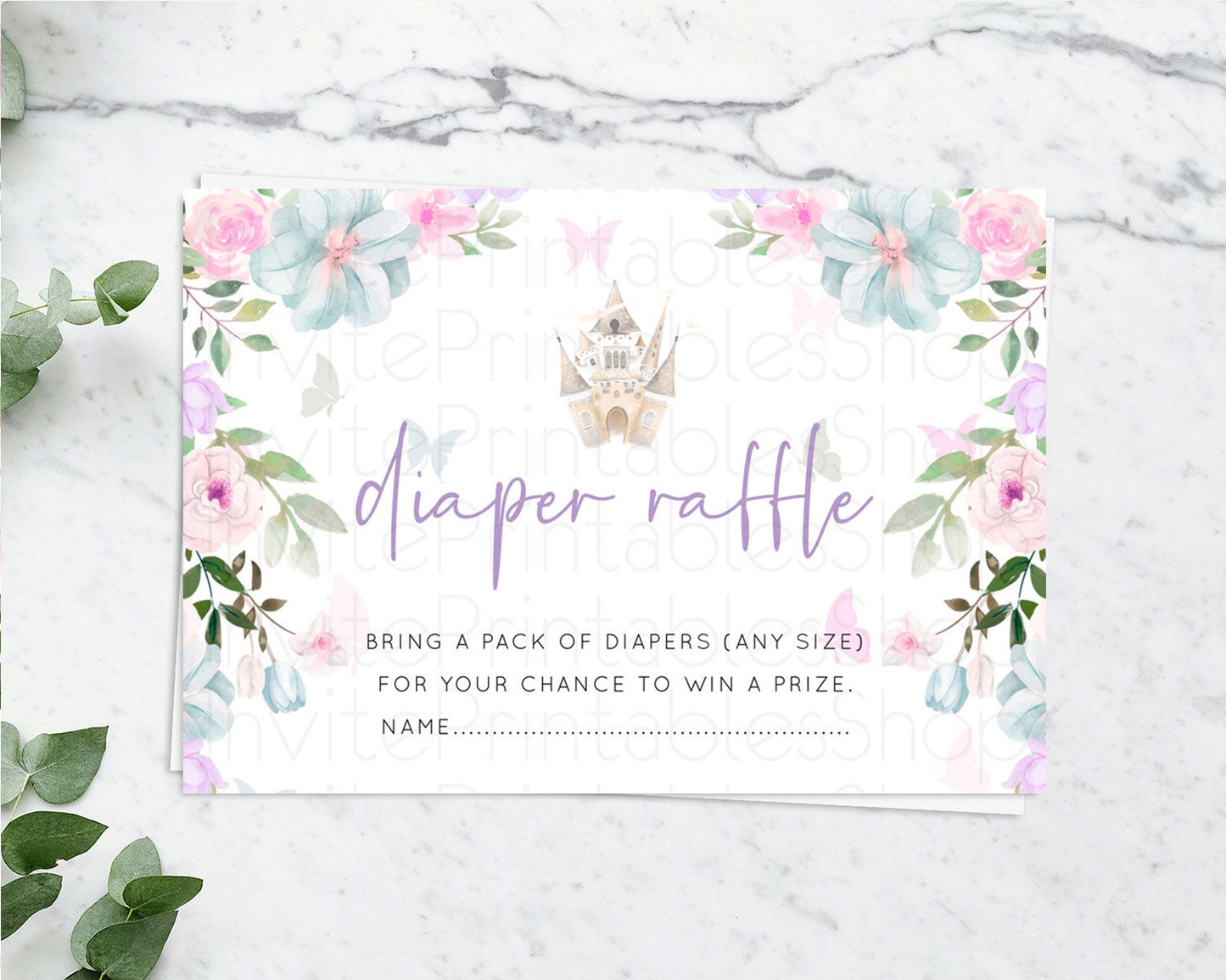 Princess Diaper Raffle Card Castle Diaper Ticket Insert Secret Garden Enchanted Castle Pastel Floral Garden Baby Shower Poem Request D10471