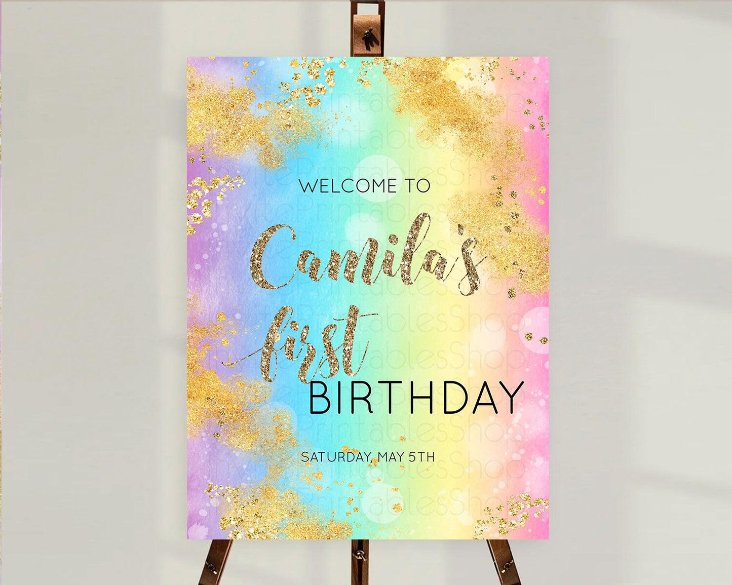 Pastel Welcome Sign Pastel Rainbow Welcome Sign Colorful Rainbow Confetti Watercolor Glitter Pastel First Birthday Welcome Sign D10561