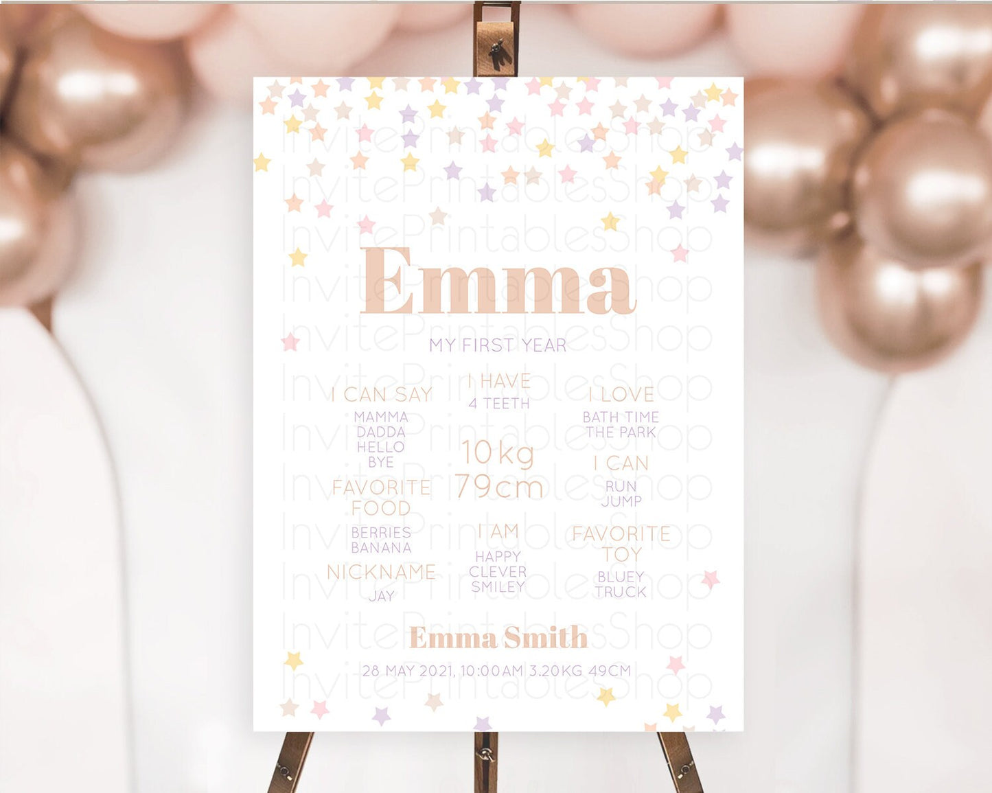 Star First Birthday Milestone Poster Pastel Stars Milestone Shooting Star Rainbow Colorful Confetti Twinkle Little Star 1st Birthday D10810