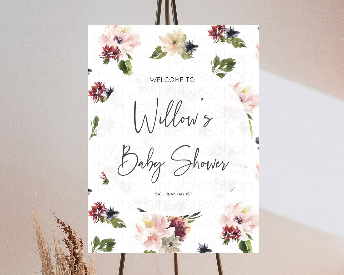Editable Secret Garden Baby Shower Welcome Sign Wildflower Welcome Board Pas