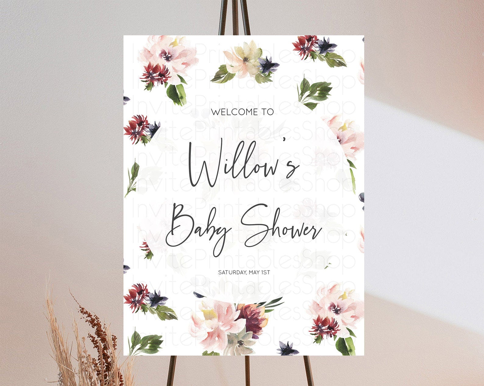 Editable Secret Garden Baby Shower Welcome Sign Wildflower Welcome Board Pas