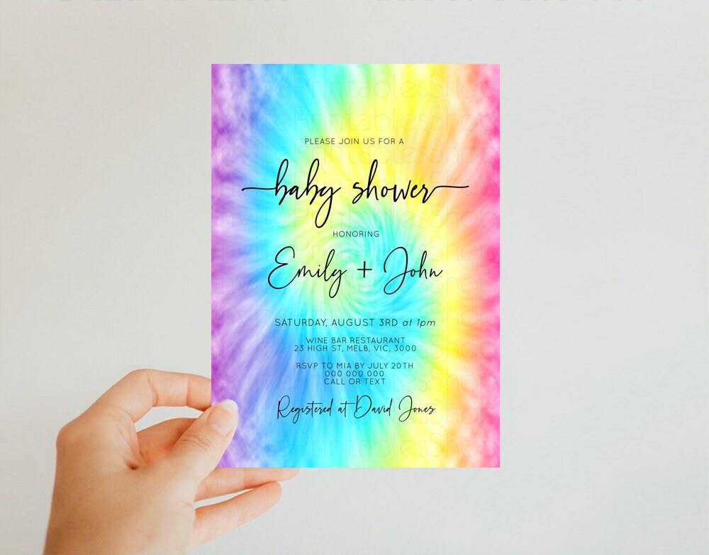 Rainbow Baby Shower Invitation Pastel Baby Shower Invite Rainbow Ombre Invite Colorful Watercolor Baby Shower Invite Tie Dye Invite D10578